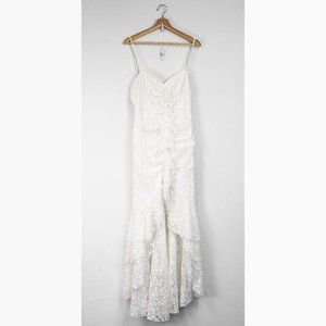 NBD Rosaleen Floral Lace Ruched High-Low Tiered Sleeveless Ruffle Gown White S